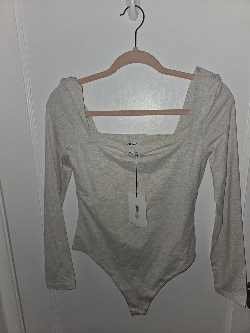 Aritzia Light Cream Long Sleeve Square Neck Bodysuit